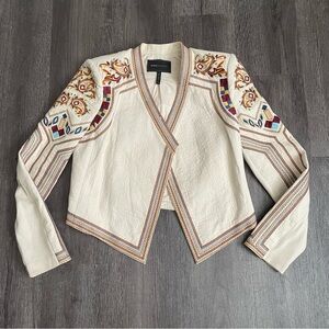 BCBGMaxAzria Cream Embroidered Open-Front Cropped Blazer